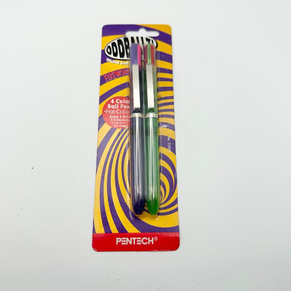 Pentech Oddballz Fireworks 4 Color Blue Green Retractable Pens 1997 Deadstock